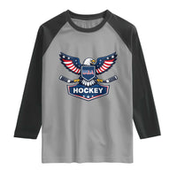 Screaming American Eagle Hockey Pride Graphic Raglan Shirt Proud USA Ice Sticks Sports Fan