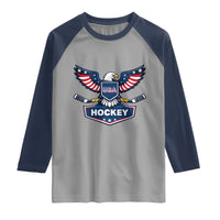Screaming American Eagle Hockey Pride Graphic Raglan Shirt Proud USA Ice Sticks Sports Fan