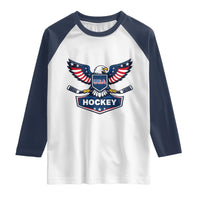 Screaming American Eagle Hockey Pride Graphic Raglan Shirt Proud USA Ice Sticks Sports Fan
