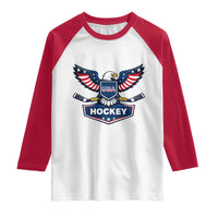 Screaming American Eagle Hockey Pride Graphic Raglan Shirt Proud USA Ice Sticks Sports Fan