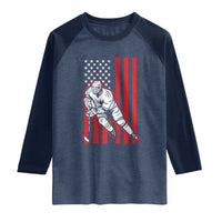 Patriotic American Flag Ice Hockey Player Raglan Shirt Stars And Stripes Sports Graphic