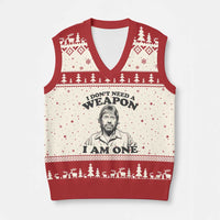 Funny Tough Guy Chuck Meme V-Neck Knit Sweater Vest I Dont Need a Weapon I Am One Retro Action Legend Parody
