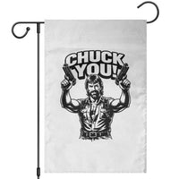 Chuck You Funny Action Legend Garden Flag Tough Guy Meme Dual Guns Retro Humor for Patriotic Fans