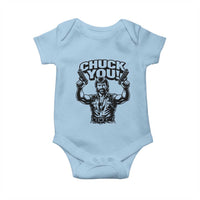 Chuck You Funny Action Legend Baby Onesie Tough Guy Meme Dual Guns Retro Humor for Patriotic Fans