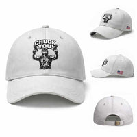 Chuck You Funny Action Legend Baseball Cap Tough Guy Meme Dual Guns Retro Humor for Patriotic Fans