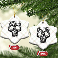 Chuck You Funny Action Legend Ceramic Ornament Tough Guy Meme Dual Guns Retro Humor for Patriotic Fans