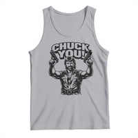 Chuck You Funny Action Legend Tank Top Tough Guy Meme Dual Guns Retro Humor for Patriotic Fans
