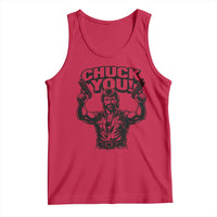 Chuck You Funny Action Legend Tank Top Tough Guy Meme Dual Guns Retro Humor for Patriotic Fans