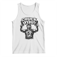 Chuck You Funny Action Legend Tank Top Tough Guy Meme Dual Guns Retro Humor for Patriotic Fans