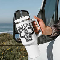 Chuck You Funny Action Legend Tumbler With Handle Tough Guy Meme Dual Guns Retro Humor for Patriotic Fans