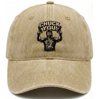 Chuck You Funny Action Legend Washed Cotton Baseball Cap Tough Guy Meme Dual Guns Retro Humor for Patriotic Fans