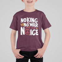 No Kings No Wars No Ice Bold Typography T Shirt For Kid Peace Symbol Anti War Activist Human Rights