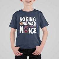 No Kings No Wars No Ice Bold Typography T Shirt For Kid Peace Symbol Anti War Activist Human Rights