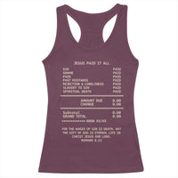 Jesus Paid It All Christian Receipt Racerback Tank Top Romans 6:23 Faith Message Sin Debt Inspirational Gift