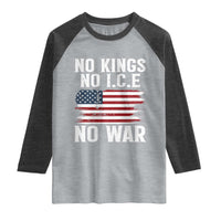 No Wars No Ice No Kings American Flag Raglan Shirt Patriotic Protest Anti War Human Rights