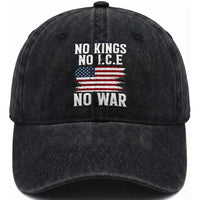 No Wars No Ice No Kings American Flag Washed Cotton Baseball Cap Patriotic Protest Anti War Human Rights