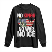 No Kings No Wars No Ice Statue of Liberty Long Sleeve Shirt American Flag Patriotic Protest Freedom Democracy