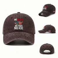 No Kings No Wars No Ice Statue of Liberty Washed Cotton Baseball Cap American Flag Patriotic Protest Freedom Democracy