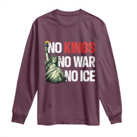 No Kings No Wars No Ice Statue of Liberty Long Sleeve Shirt American Flag Patriotic Protest Human Rights