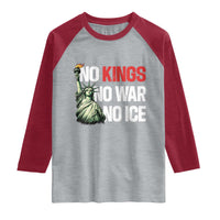 No Kings No Wars No Ice Statue of Liberty Raglan Shirt American Flag Patriotic Protest Human Rights