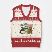 No Wars No Ice No Kings Animal Protest V-Neck Knit Sweater Vest Frog Penguin Bear Resist Human Rights Activist