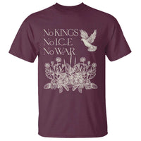 No Wars No Ice No Kings Botanical Dove T Shirt Peace Symbol Anti War Human Rights Protest