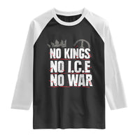 No Kings No Wars No Ice Protest Distressed Raglan Shirt No Crown Just Peace Anti War Freedom Supporters