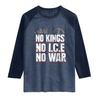 No Kings No Wars No Ice Protest Distressed Raglan Shirt No Crown Just Peace Anti War Freedom Supporters