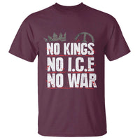 No Kings No Wars No Ice Protest Distressed T Shirt No Crown Just Peace Anti War Freedom Supporters