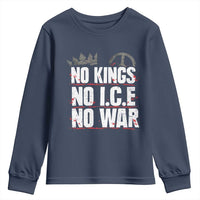 No Kings No Wars No Ice Protest Distressed Youth Sweatshirt No Crown Just Peace Anti War Freedom Supporters