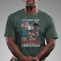 American Veteran T Shirt I Stand For Our Flag I Kneel For The Cross Blessed To Be Christian - Wonder Print Shop