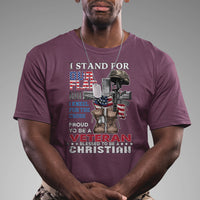 American Veteran T Shirt I Stand For Our Flag I Kneel For The Cross Blessed To Be Christian - Wonder Print Shop