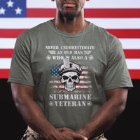 Navy Veteran T Shirt Submariner Skull American Flag - Wonder Print Shop