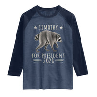 Jimothy For President 2028 Parody Raglan Shirt Funny Viral Seattle Raccoon Lover