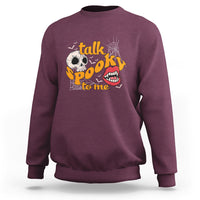 Spooky Halloween Sweatshirt Talk Spooky To Me Skull Vampire Mouth - Wonder Print Shop