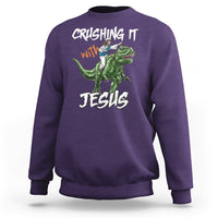 Crushing It With Jesus Sweatshirt Funny Riding Dinosaur - Wonder Print Shop