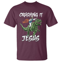 Crushing It With Jesus T Shirt Funny Riding Dinosaur - Wonder Print Shop
