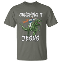Crushing It With Jesus T Shirt Funny Riding Dinosaur - Wonder Print Shop