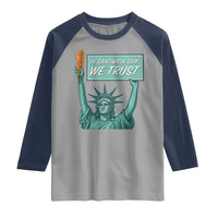 In Sandwich Guy We Trust Raglan Shirt Funny Liberty with Baguette Parody Graphic Political Satire - Wonder Print Shop