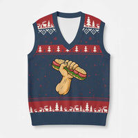 Sandwich Power Fist V-Neck Knit Sweater Vest Sarcastic Food Revolution Political Satire - Wonder Print Shop