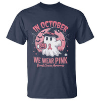 Halloween Breast Cancer Awareness T Shirt In October We Wear Pink Cute Boo Sheet - Wonder Print Shop