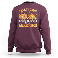 Fall In Love With Learning Sweatshirt Retro Autumn Pumpkin For Teacher Student - Wonder Print Shop