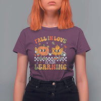 Fall In Love With Learning T Shirt For Women Retro Autumn Pumpkin For Teacher Student - Wonder Print Shop
