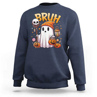 Cute Halloween Ghost Boo Sheet Sweatshirt Funny Bruh Trick Or Treat Candy - Wonder Print Shop