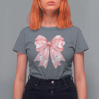 Pink Ghost Bow Coquette T Shirt For Women Cute Girlly Boo Sheet Halloween Spooky Season - Wonder Print Shop