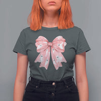 Pink Ghost Bow Coquette T Shirt For Women Cute Girlly Boo Sheet Halloween Spooky Season - Wonder Print Shop