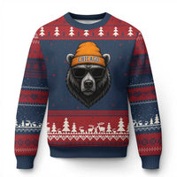 Cool Bear Chicago Graphic Ugly Christmas Sweater Retro Vibe City Pride Beanie and Sunglasses - Wonder Print Shop