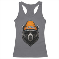 Cool Bear Chicago Graphic Racerback Tank Top Retro Vibe City Pride Beanie and Sunglasses - Wonder Print Shop