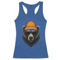 Cool Bear Chicago Graphic Racerback Tank Top Retro Vibe City Pride Beanie and Sunglasses - Wonder Print Shop