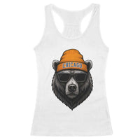 Cool Bear Chicago Graphic Racerback Tank Top Retro Vibe City Pride Beanie and Sunglasses - Wonder Print Shop